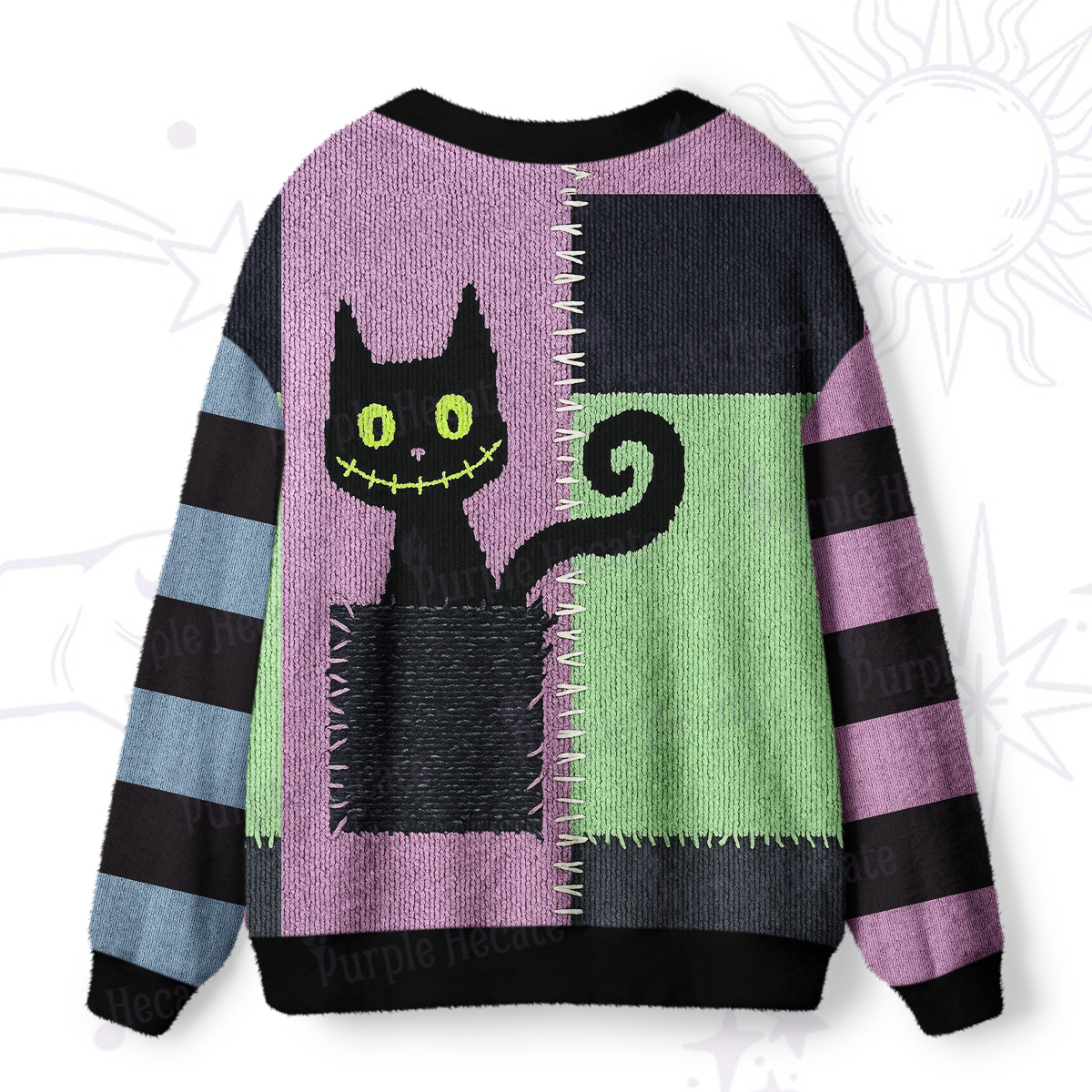 Purplehecate Monster Black Cat Ugly Cardigan Sweaters
