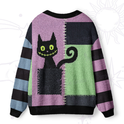 Purplehecate Monster Black Cat Ugly Cardigan Sweaters