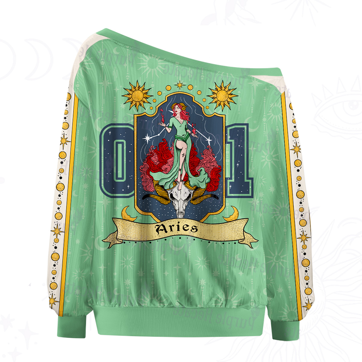 Purplehecate Aries Zodiac Off The Shoulder Graphic Jersey