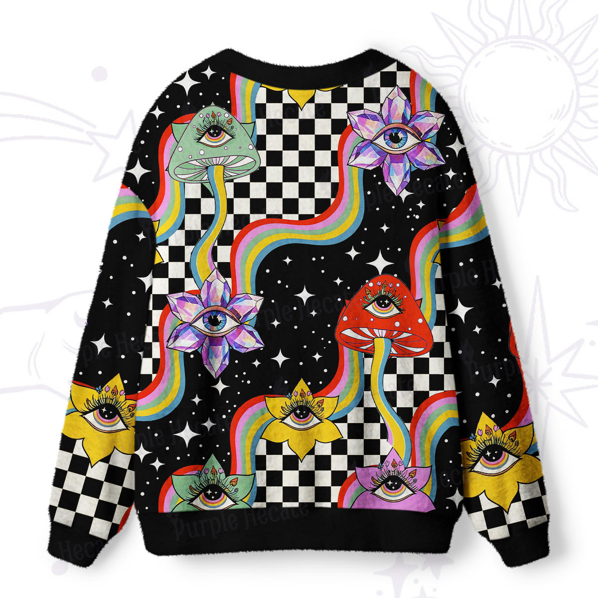 Purplehecate Enchanted Mushroom Eye Blossom Ugly Cardigan Sweaters