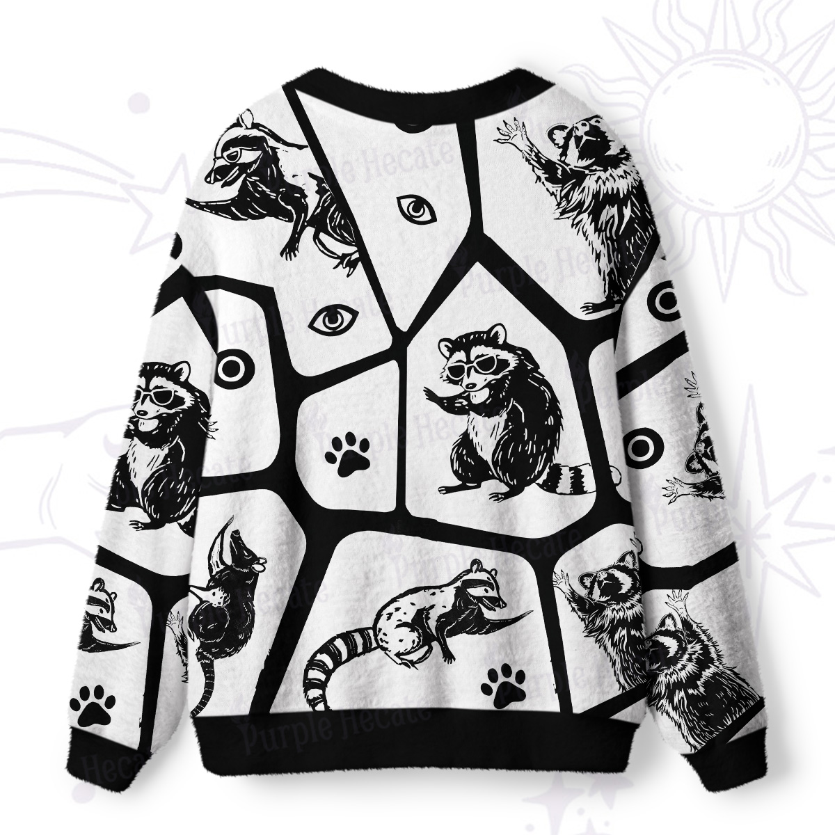 Purplehecate Midnight Bandits Raccoon and Opossum Ugly Cardigan Sweaters