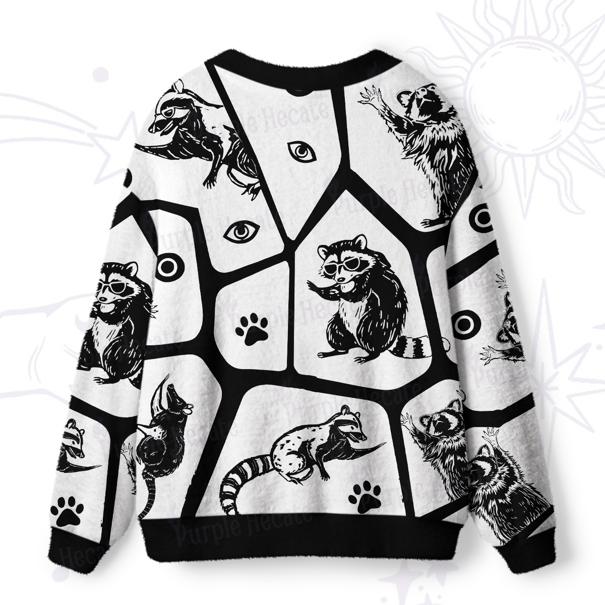 Purplehecate Midnight Bandits Raccoon and Opossum Ugly Cardigan Sweaters