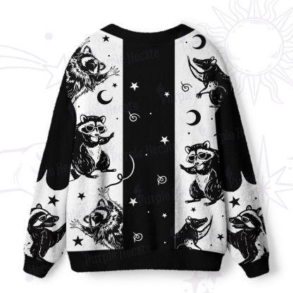 Purplehecate Galactic Raccoon Club Ugly Cardigan Sweaters