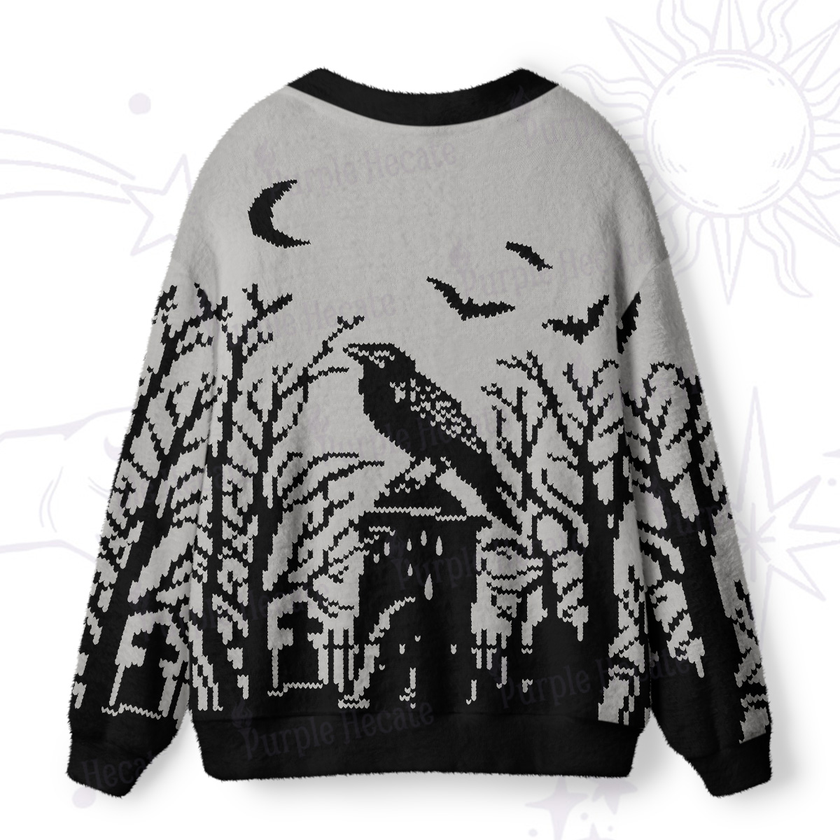 Purplehecate Ravens Over the Spooky Graveyard Ugly Cardigan Sweaters