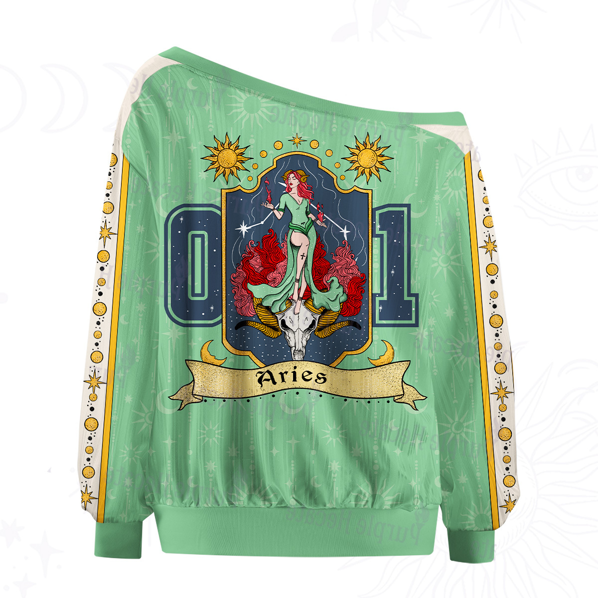 Purplehecate Aries Zodiac Off The Shoulder Graphic Jersey