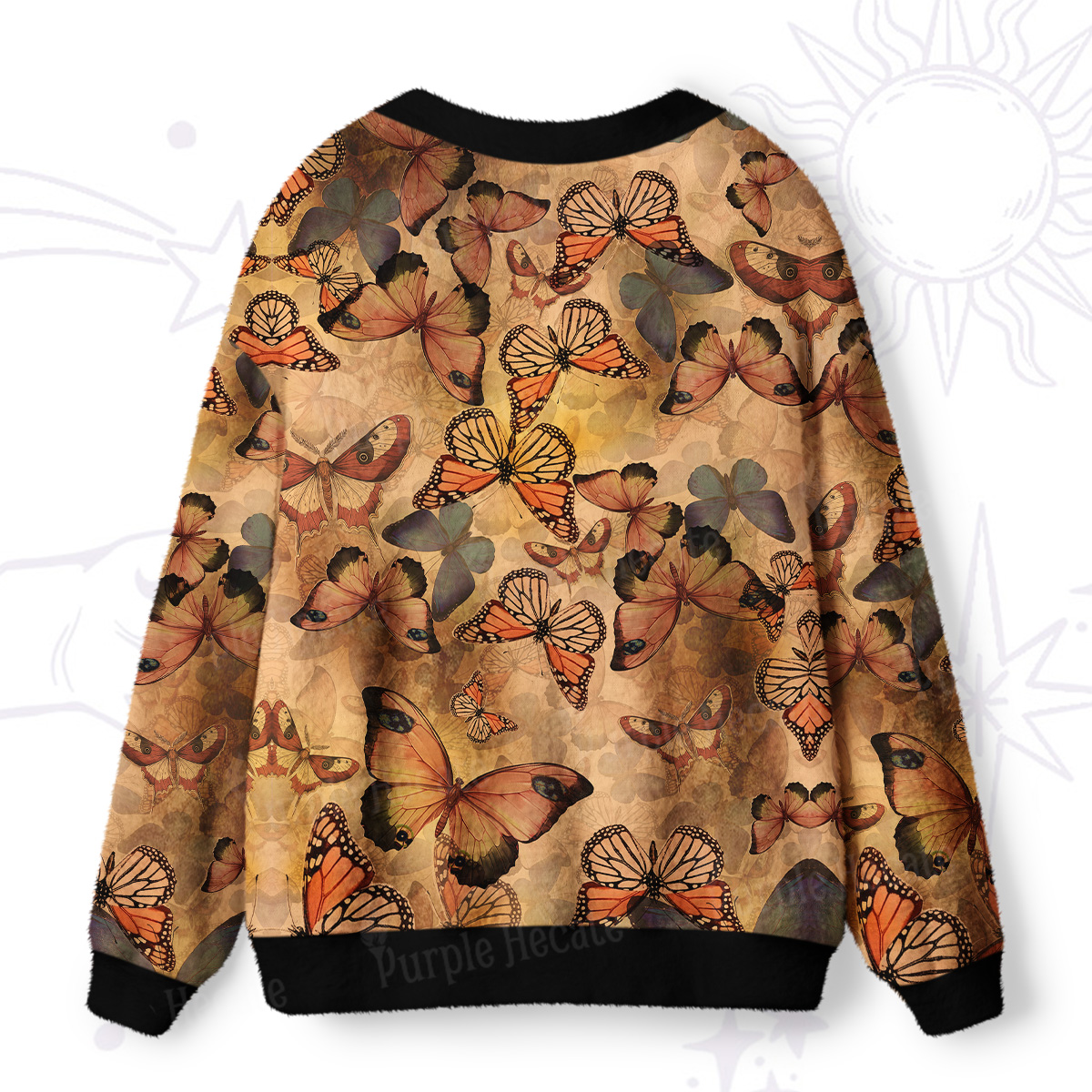 Purplehecate Monarch Butterfly Print Ugly Cardigan Sweaters