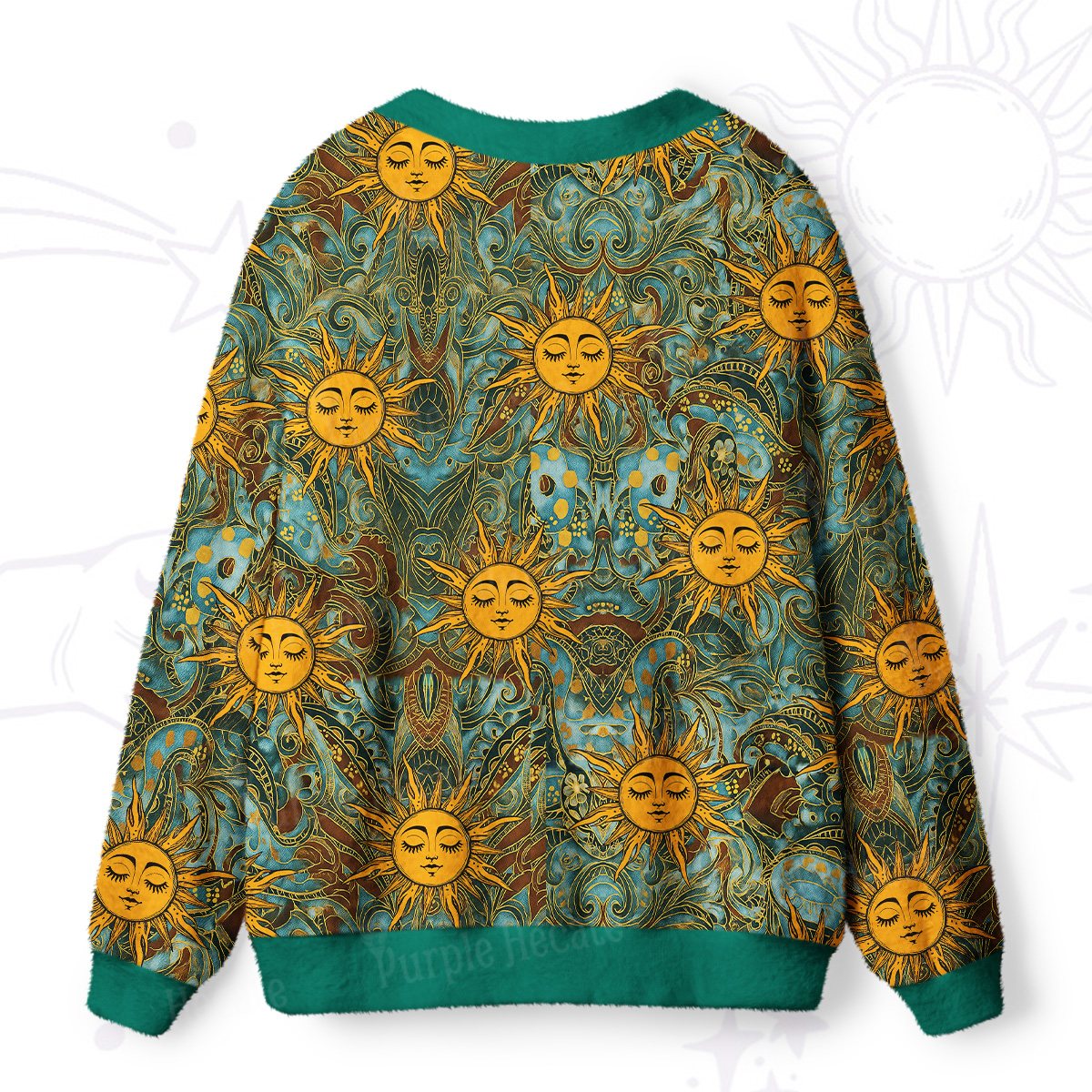 Purplehecate Golden Sun Wheel Ugly Cardigan Sweaters