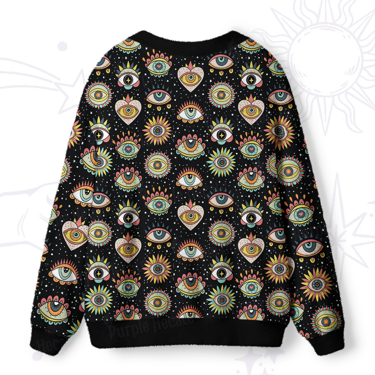 Purplehecate Mystical Evil Eye Pattern Ugly Cardigan Sweaters