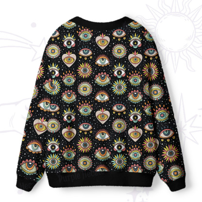 Purplehecate Mystical Evil Eye Pattern Ugly Cardigan Sweaters