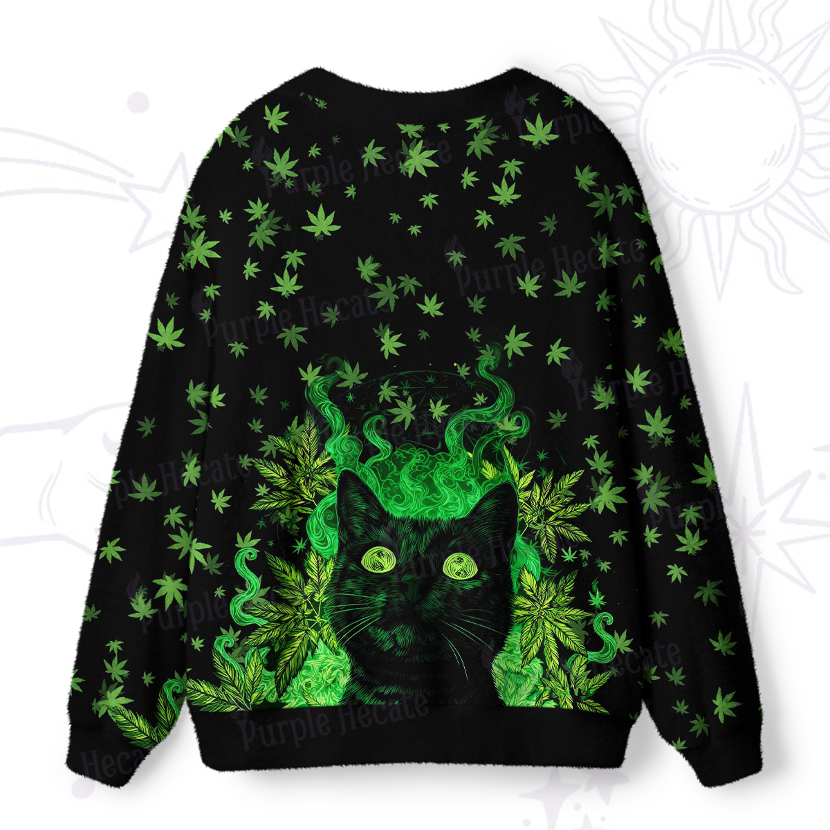 Purplehecate Trippy Glow Cat 420 Vibes Ugly Cardigan Sweaters