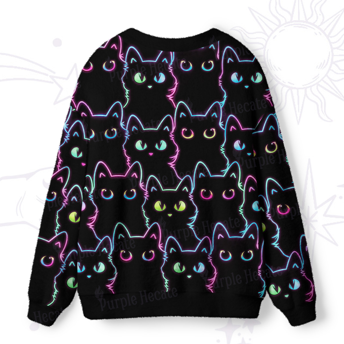 Purplehecate Neon Glow Stacked Cats Ugly Cardigan Sweaters