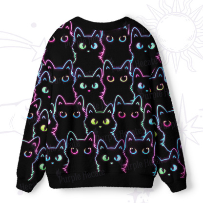 Purplehecate Neon Glow Stacked Cats Ugly Cardigan Sweaters