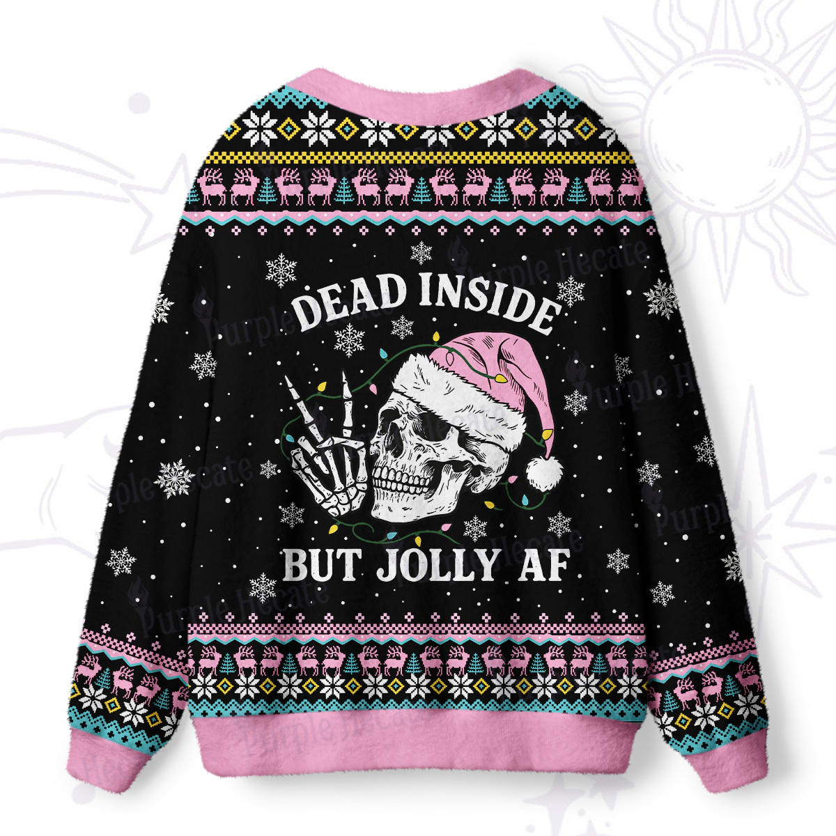 Purplehecate Dead Inside But Jolly AF Christmas Ugly Cardigan Sweaters