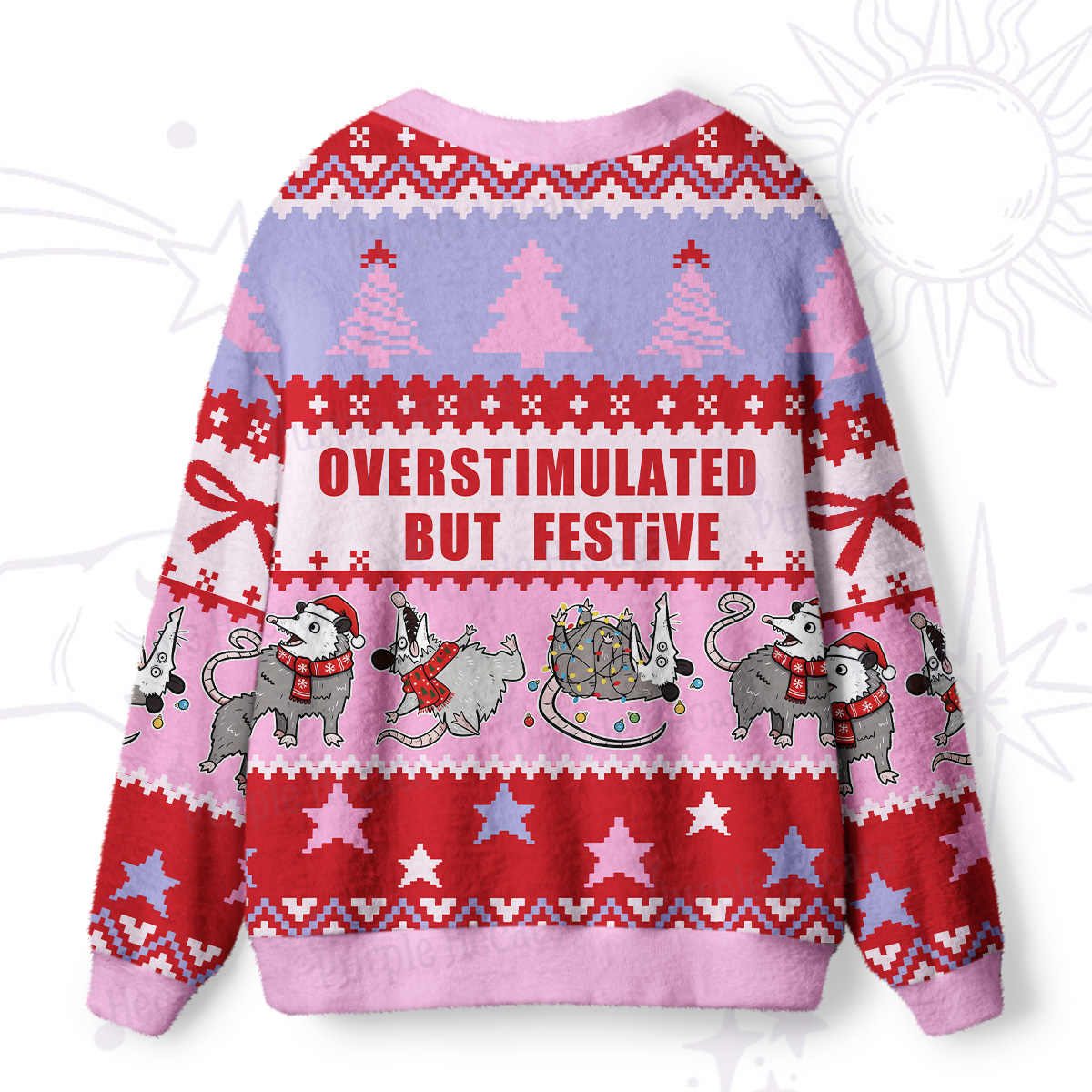 Purplehecate Overstimulated But Festive Possum Ugly Cardigan Sweaters