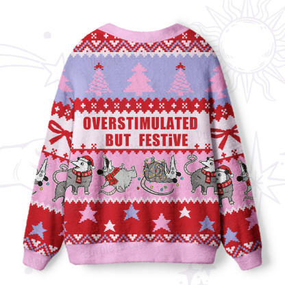 Purplehecate Overstimulated But Festive Possum Ugly Cardigan Sweaters
