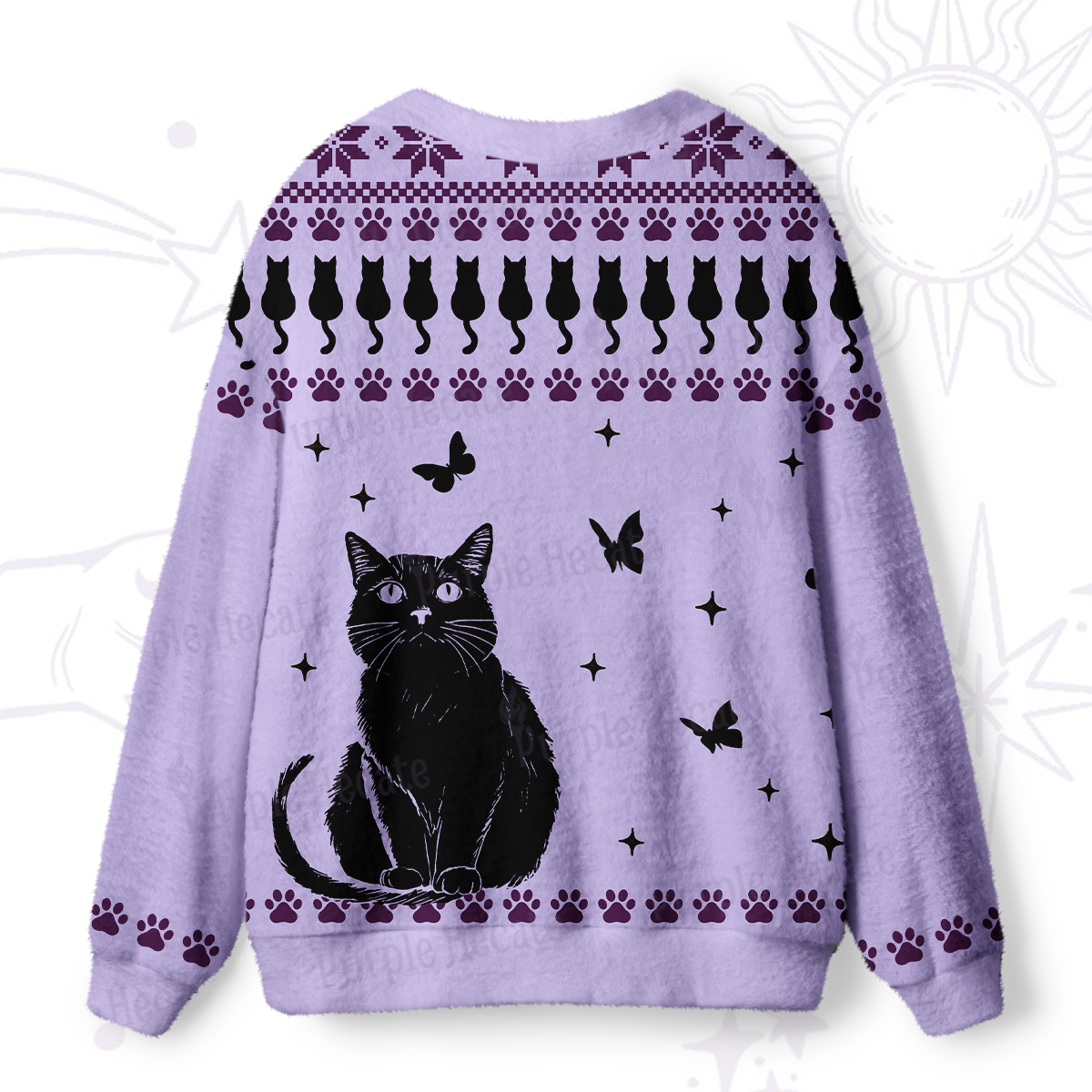 Purplehecate Midnight Pawprints Black Cat Ugly Cardigan Sweaters