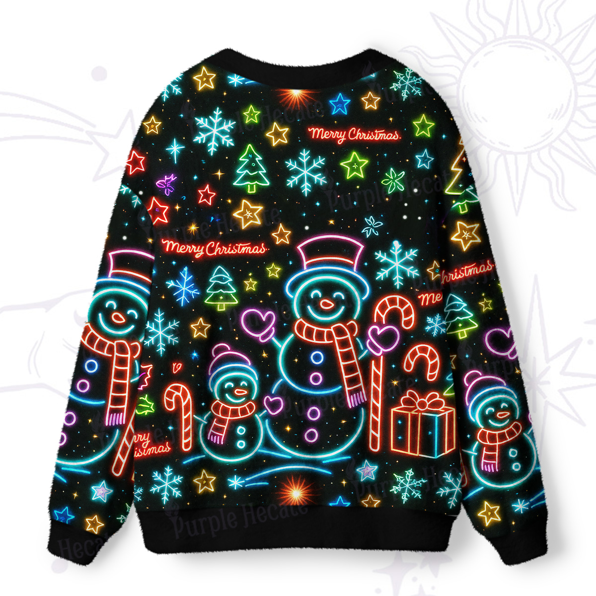 Purplehecate Neon Snowman Christmas Ugly Cardigan Sweaters