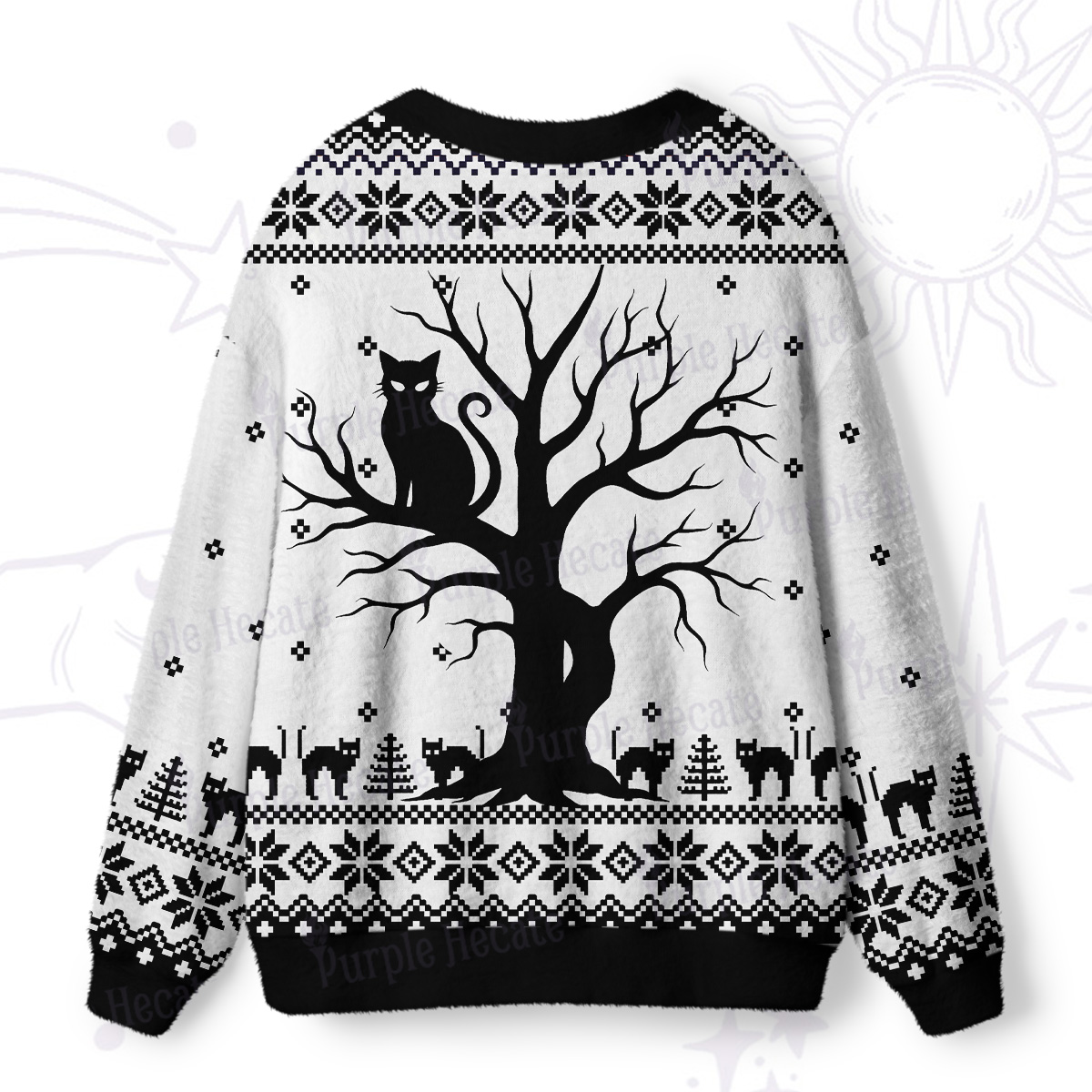 Purplehecate Moonlit Tree Guardian Black Cat Ugly Cardigan Sweaters