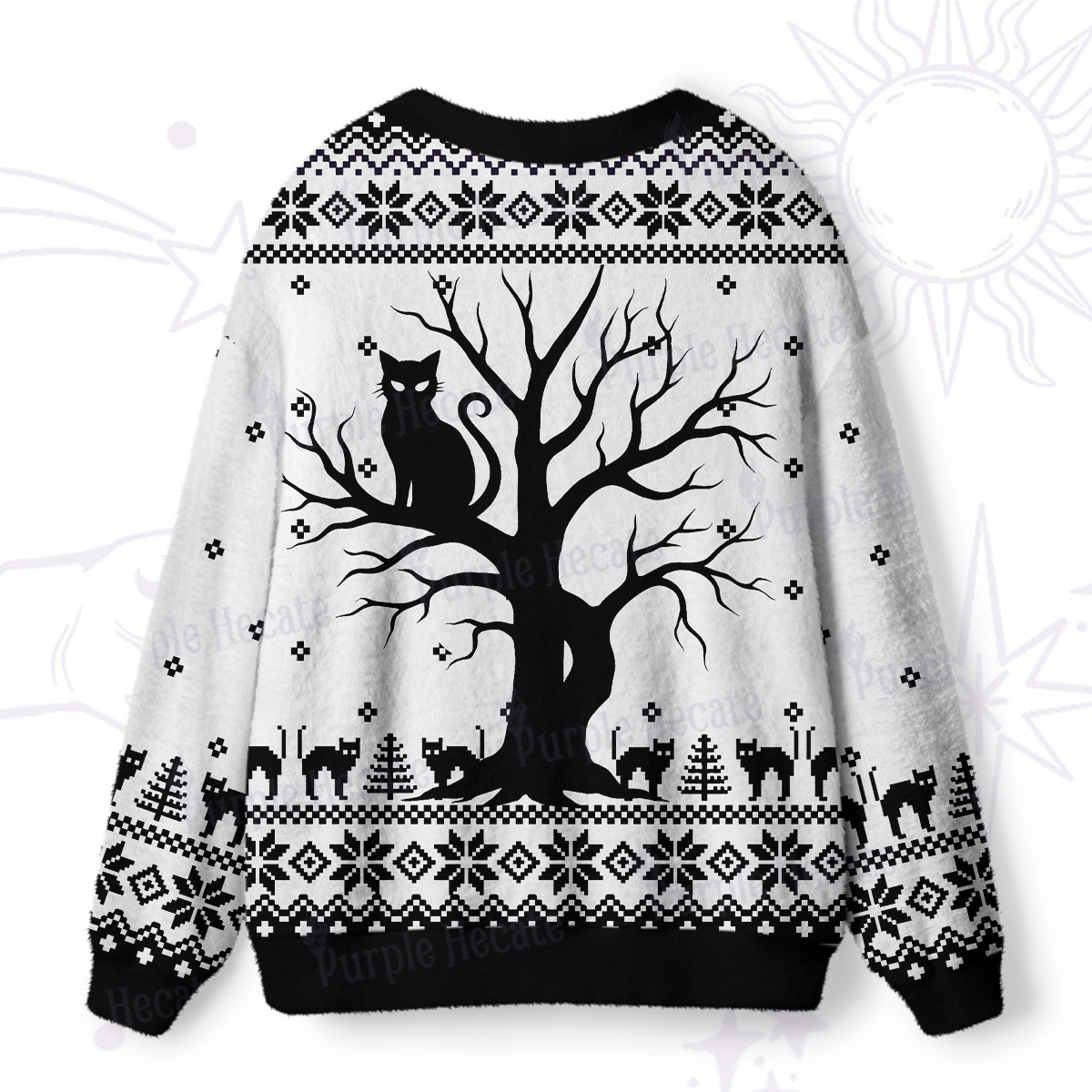 Purplehecate Moonlit Tree Guardian Black Cat Ugly Cardigan Sweaters