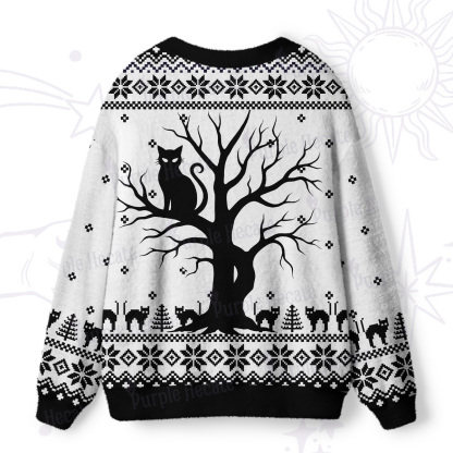Purplehecate Moonlit Tree Guardian Black Cat Ugly Cardigan Sweaters