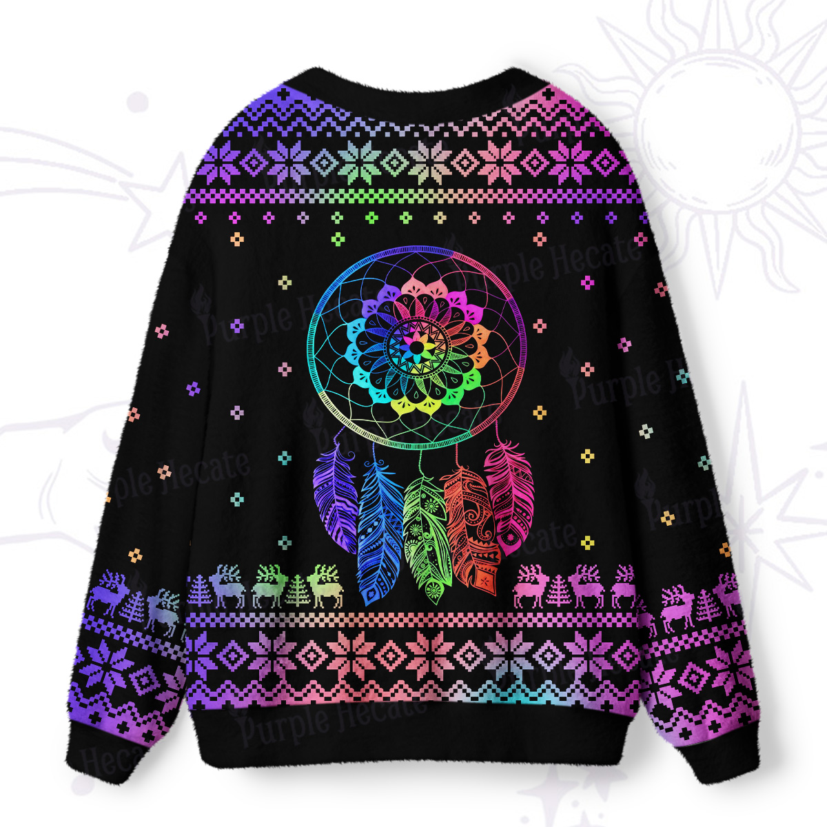 Purplehecate Rainbow Dreamcatcher Ugly Cardigan Sweaters