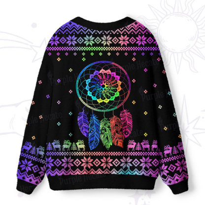 Purplehecate Rainbow Dreamcatcher Ugly Cardigan Sweaters