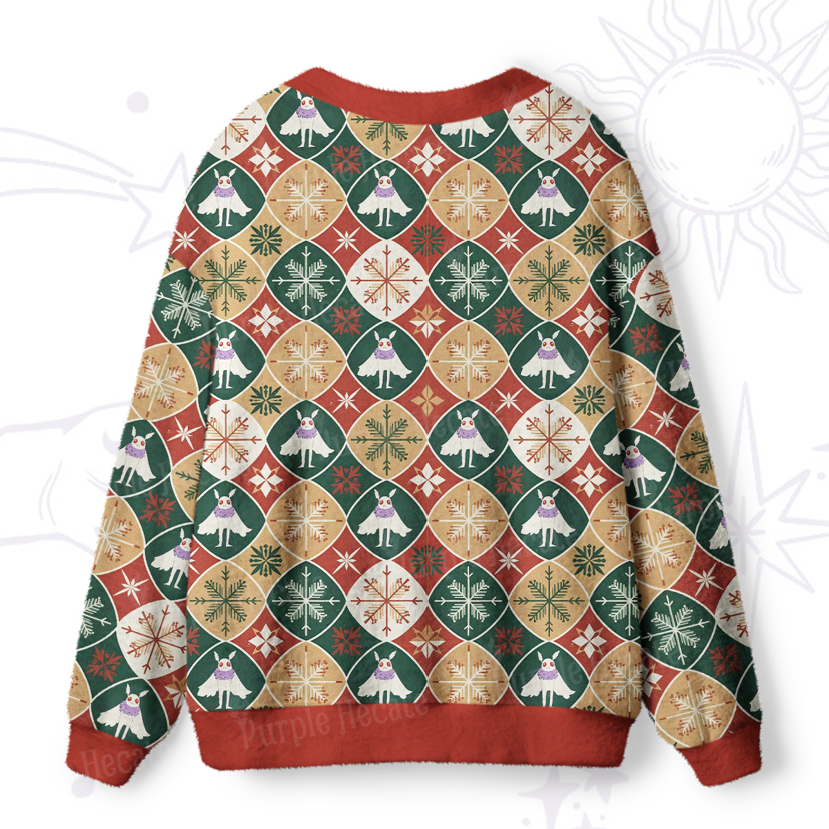 Purplehecate Retro Mothman Snowflake Ugly Cardigan Sweaters