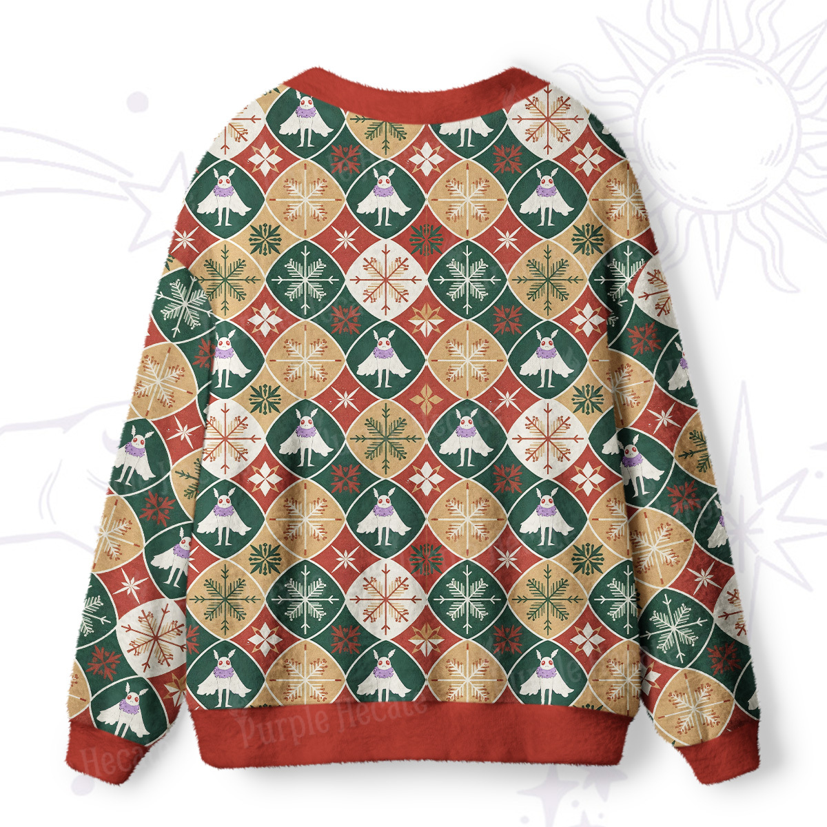Purplehecate Retro Mothman Snowflake Ugly Cardigan Sweaters