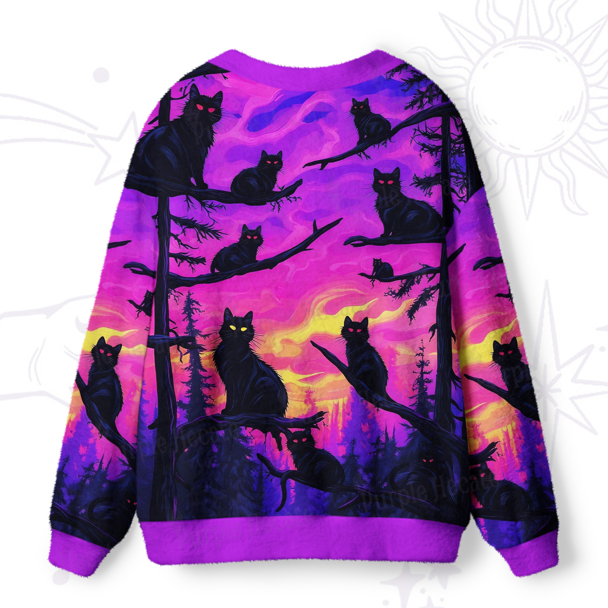 Purplehecate Twilight Forest Guardian Cat Ugly Cardigan Sweaters
