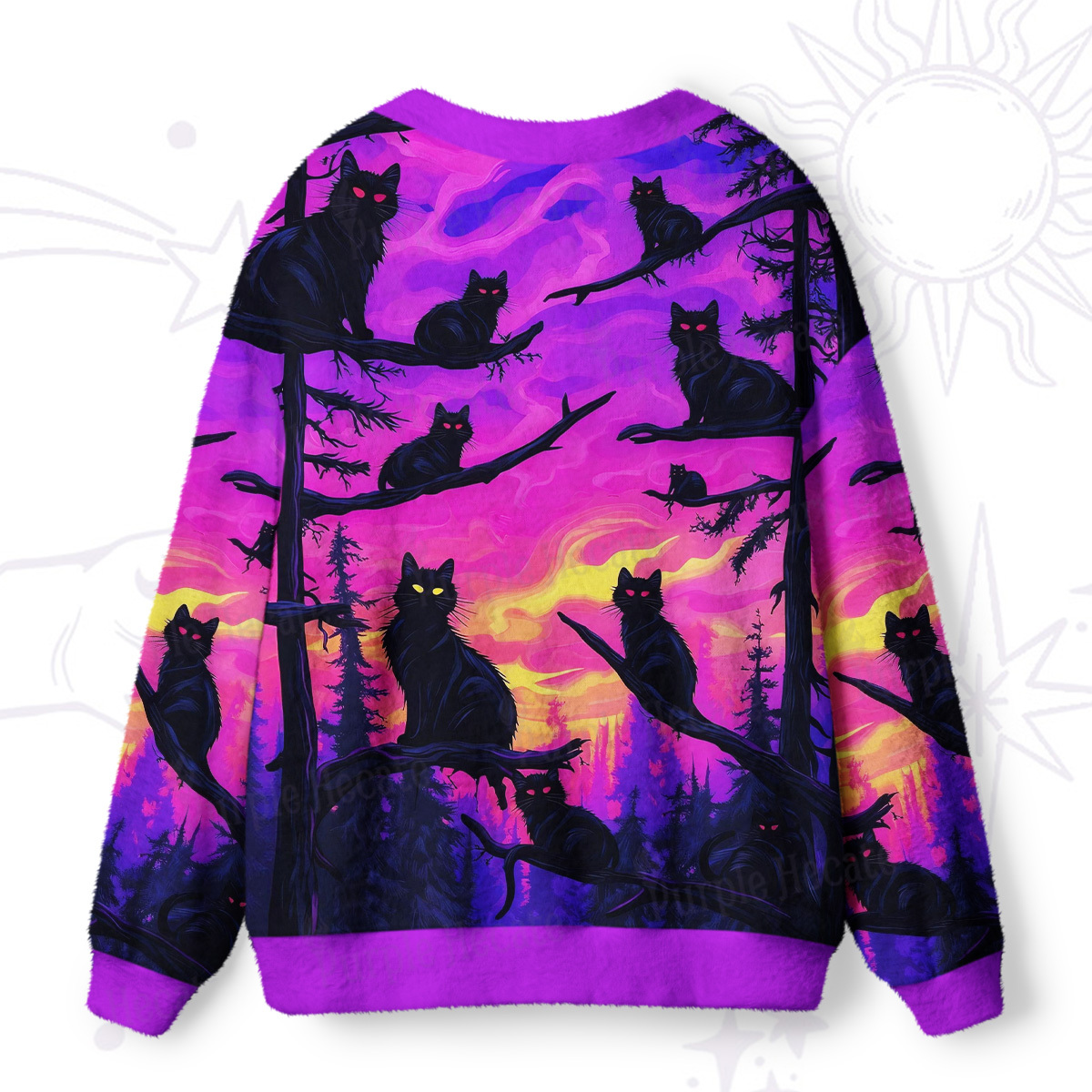 Purplehecate Twilight Forest Guardian Cat Ugly Cardigan Sweaters