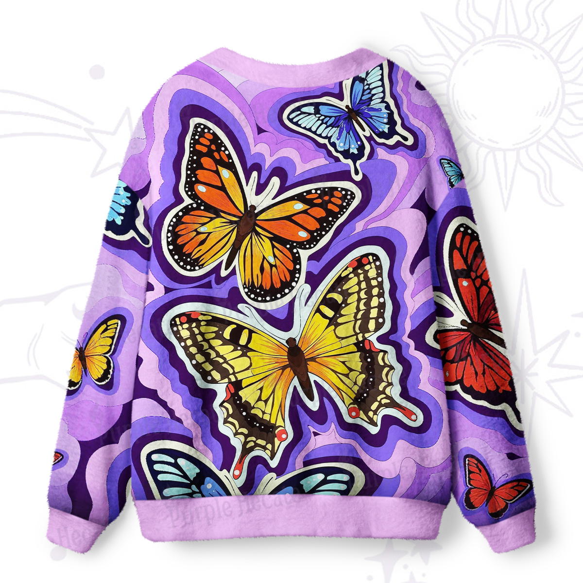 Purplehecate Psychedelic Butterfly Ugly Cardigan Sweaters