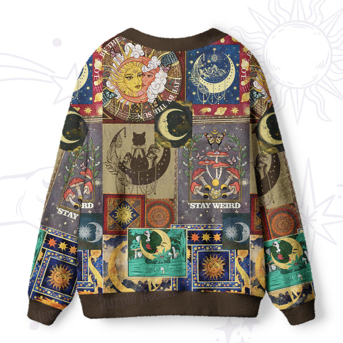 Purplehecate Starry Moon Patchwork for Cosmic Lovers Ugly Cardigan Sweaters