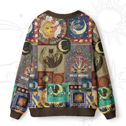 Purplehecate Starry Moon Patchwork for Cosmic Lovers Ugly Cardigan Sweaters