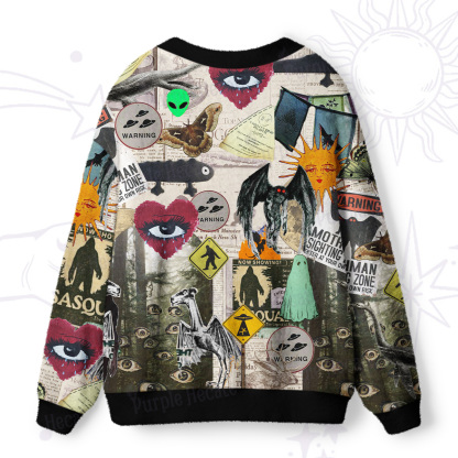 Purplehecate Cryptid Warning Collage Ugly Cardigan Sweaters