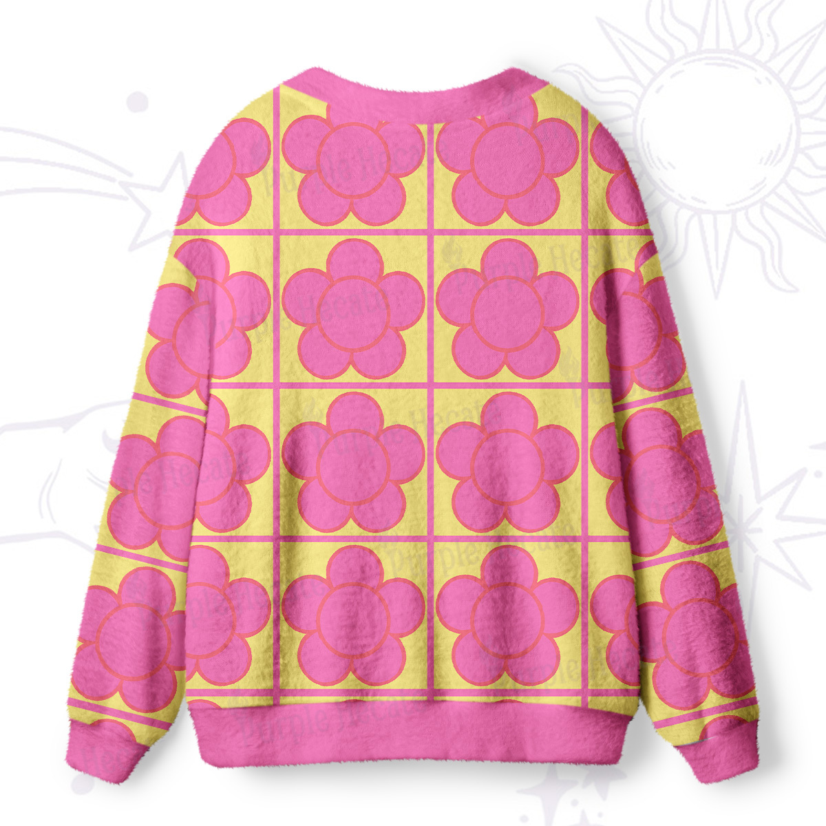 Purplehecate Bubble Flower Checkered Ugly Cardigan Sweaters