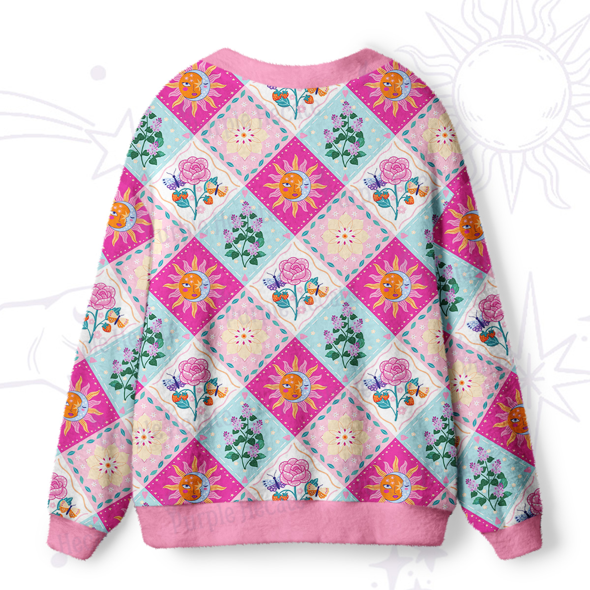 Purplehecate Celestial Sun & Moon Patchwork Ugly Cardigan Sweaters