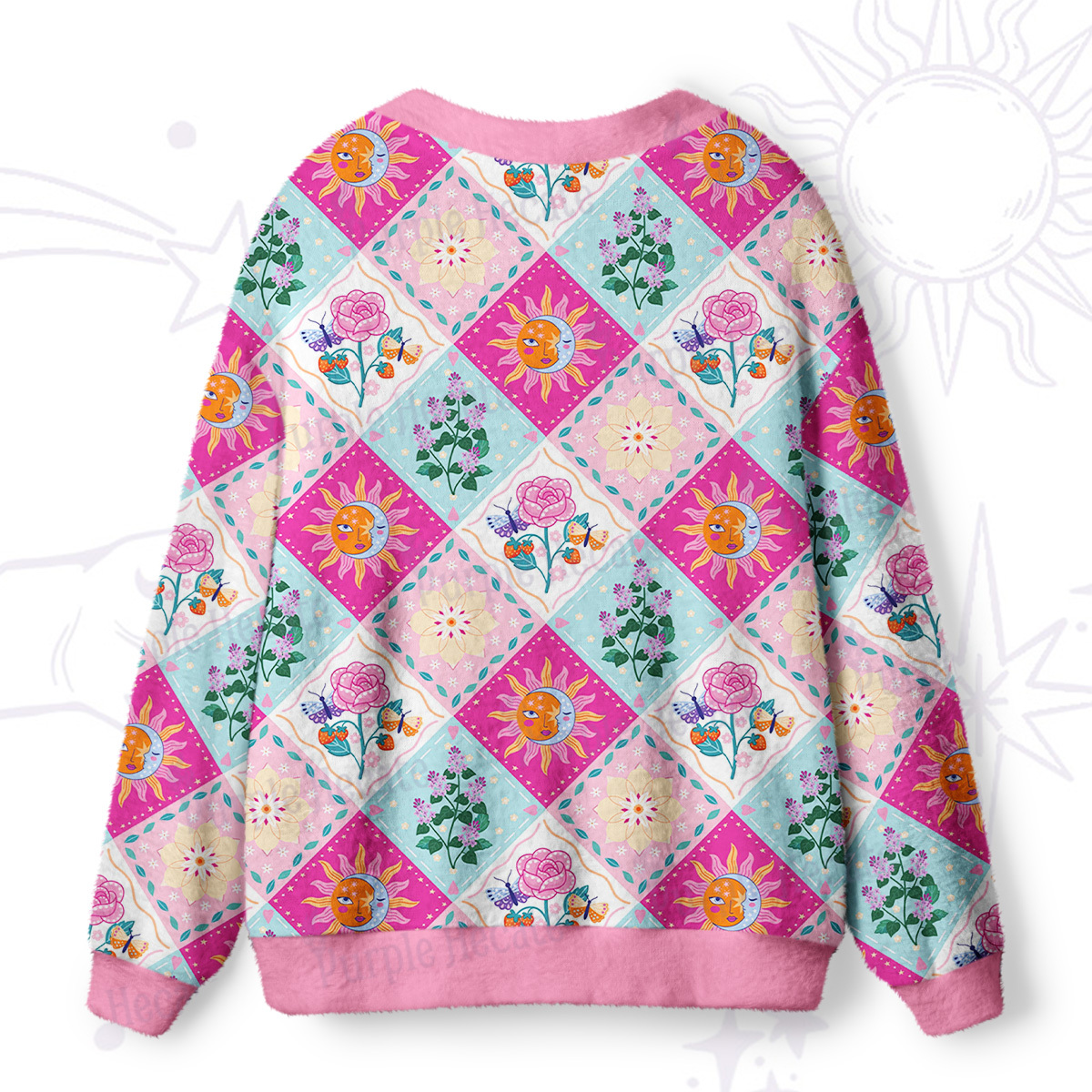 Purplehecate Celestial Sun & Moon Patchwork Ugly Cardigan Sweaters