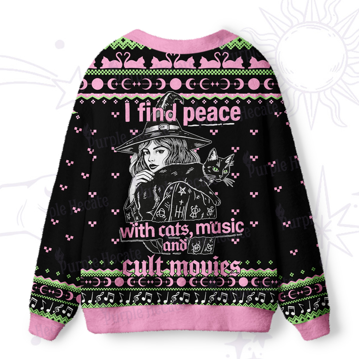 Purplehecate I Find Peace With Cats Music Cult Movies Ugly Cardigan Sweaters