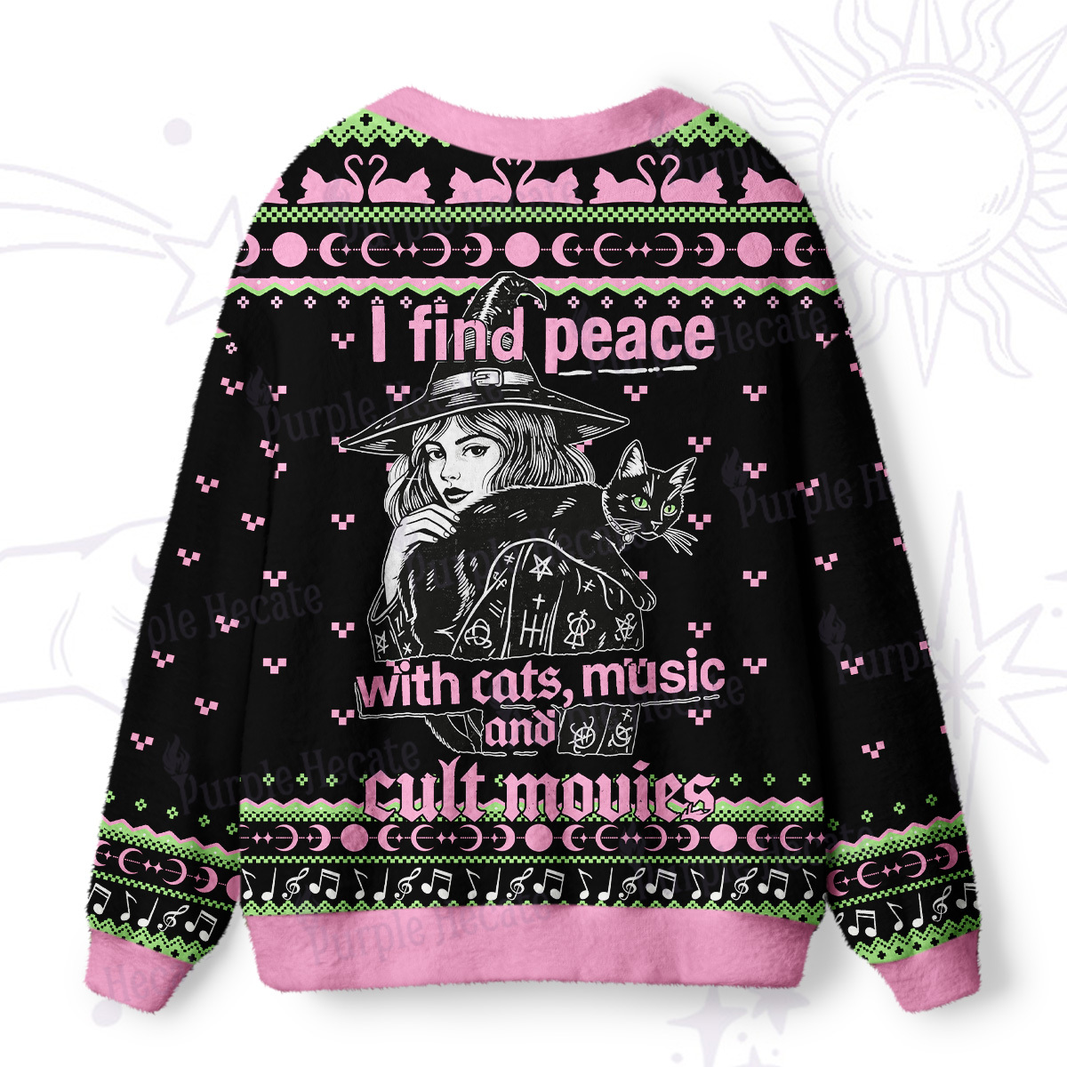 Purplehecate I Find Peace With Cats Music Cult Movies Ugly Cardigan Sweaters