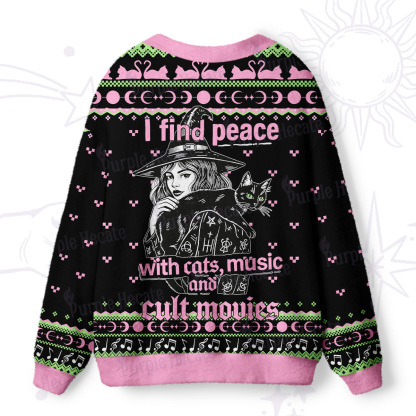 Purplehecate I Find Peace With Cats Music Cult Movies Ugly Cardigan Sweaters