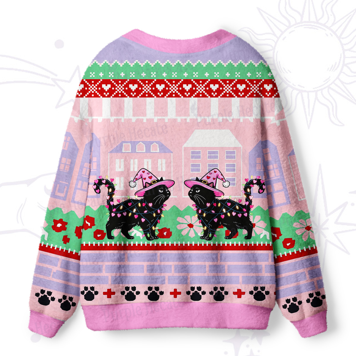 Purplehecate Cute Valentine Cat Ugly Cardigan Sweaters
