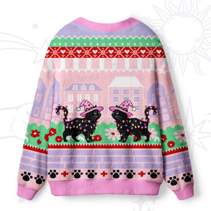 Purplehecate Cute Valentine Cat Ugly Cardigan Sweaters