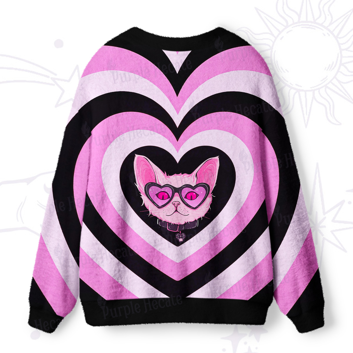 Purplehecate Slightly Wicked Cat Valentine Ugly Cardigan Sweaters
