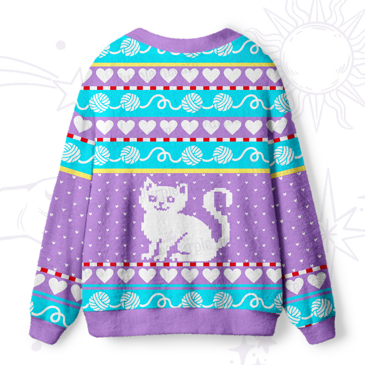 Purplehecate Whimsical Cat and Yarn  Ugly Cardigan Sweaters