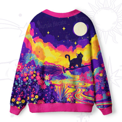 Purplehecate Midnight Cosmic Cat Fantasy Ugly Cardigan Sweaters