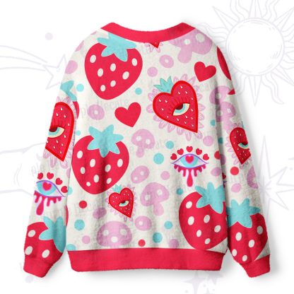 Purplehecate Whimsical Strawberry Hearts Ugly Cardigan Sweaters