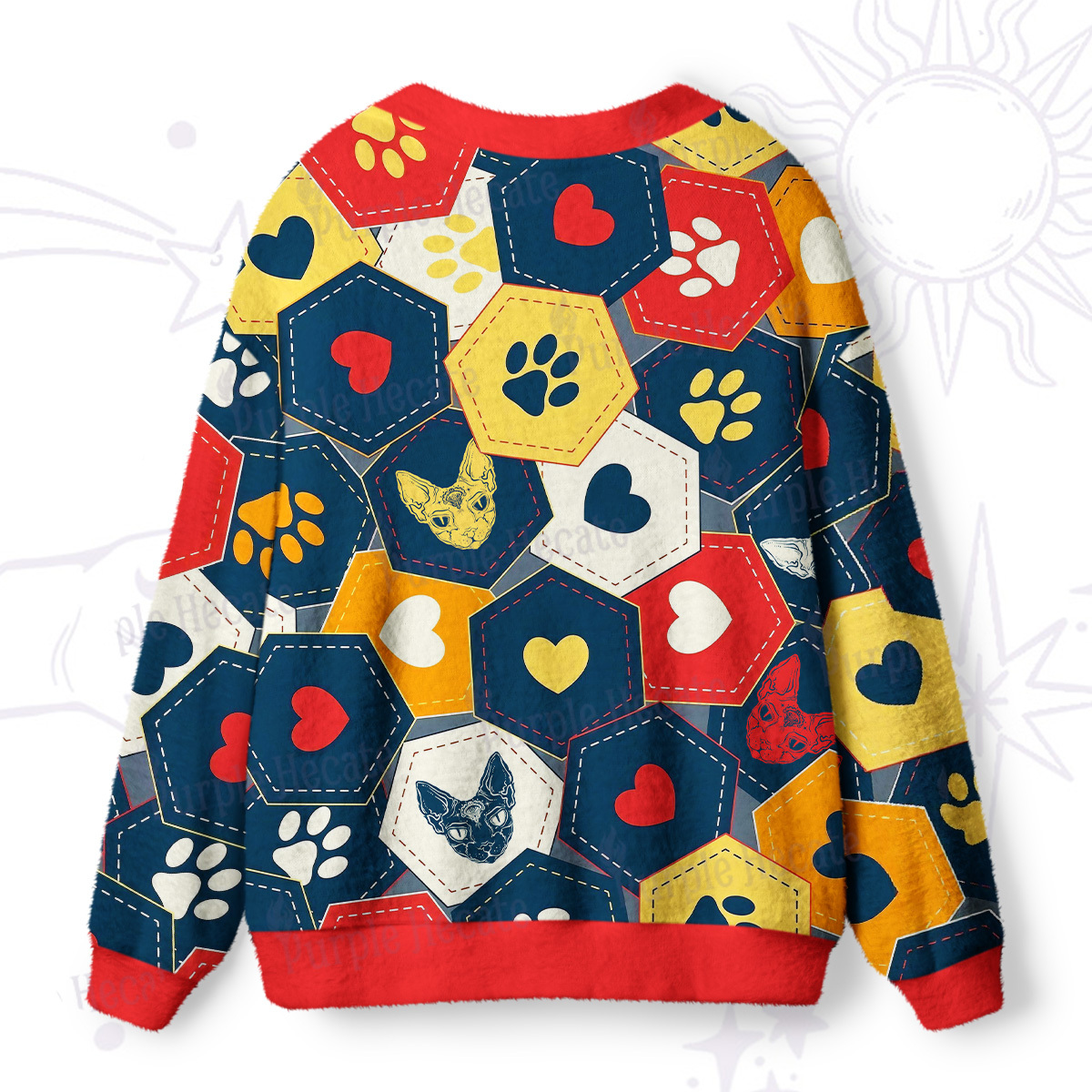 Purplehecate Whimsical Cat Paw Love Ugly Cardigan Sweaters