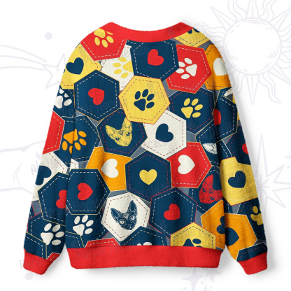Purplehecate Whimsical Cat Paw Love Ugly Cardigan Sweaters
