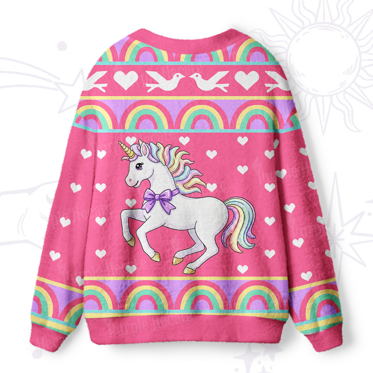 Purplehecate Enchanted Horned Steed Rainbow Ugly Cardigan Sweaters