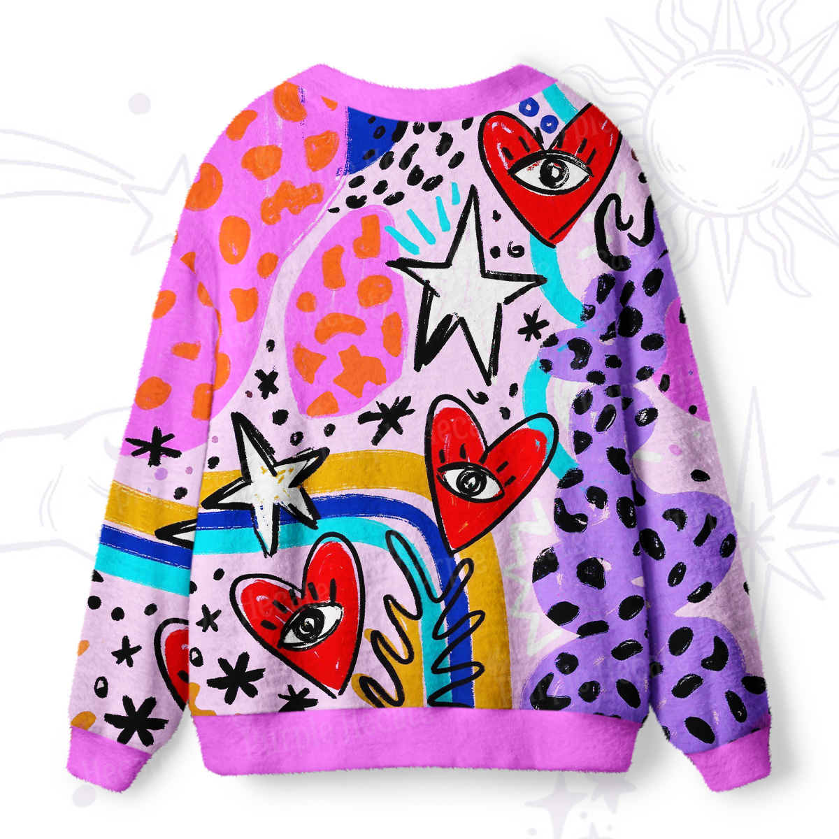 Purplehecate Cosmic Love Eyes Graffiti Ugly Cardigan Sweaters